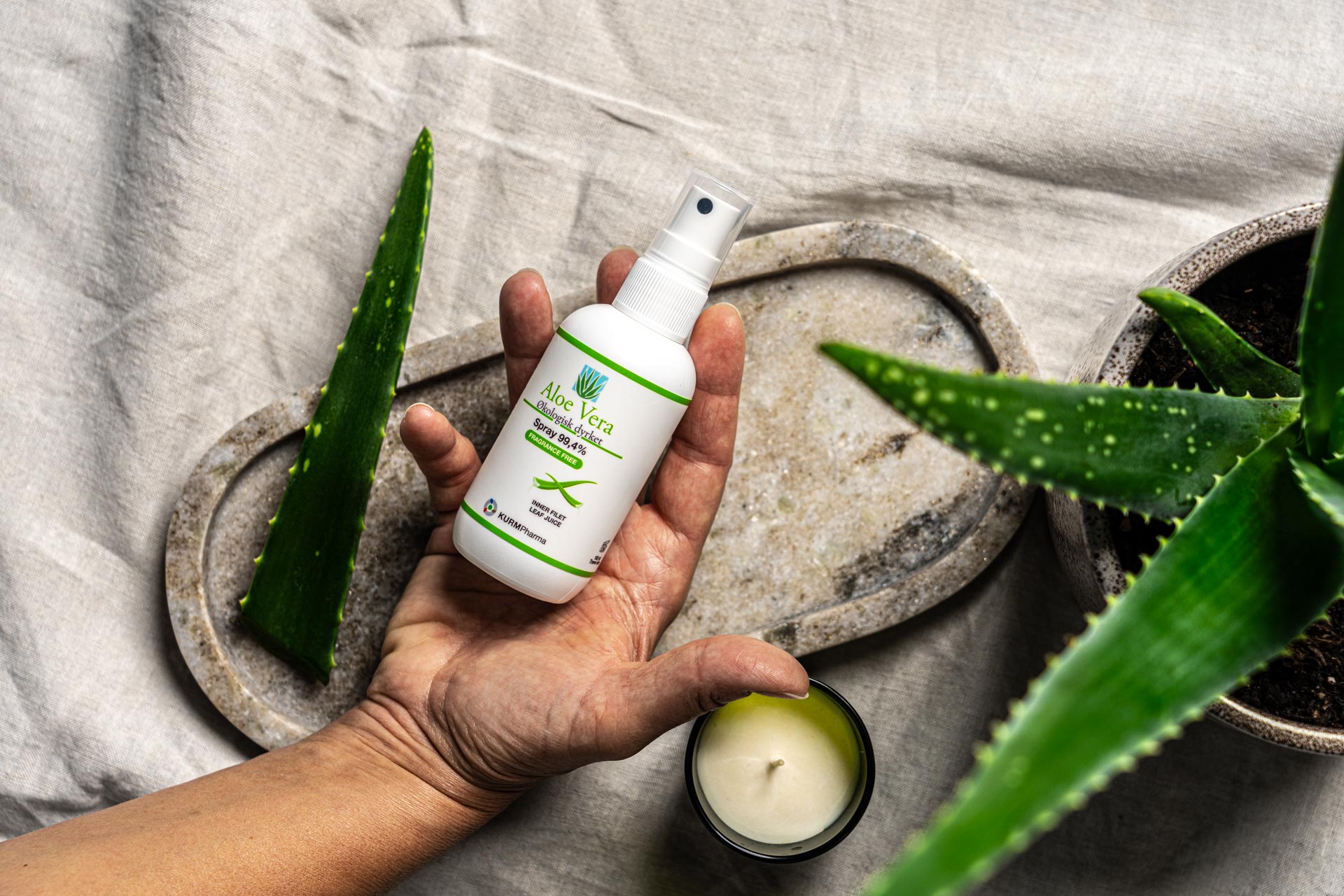 Aloe Vera Spray i en hånd